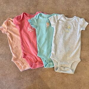 Carters- 6M Baby One Piece Set - Pink, Green, Gray - 4 Pack